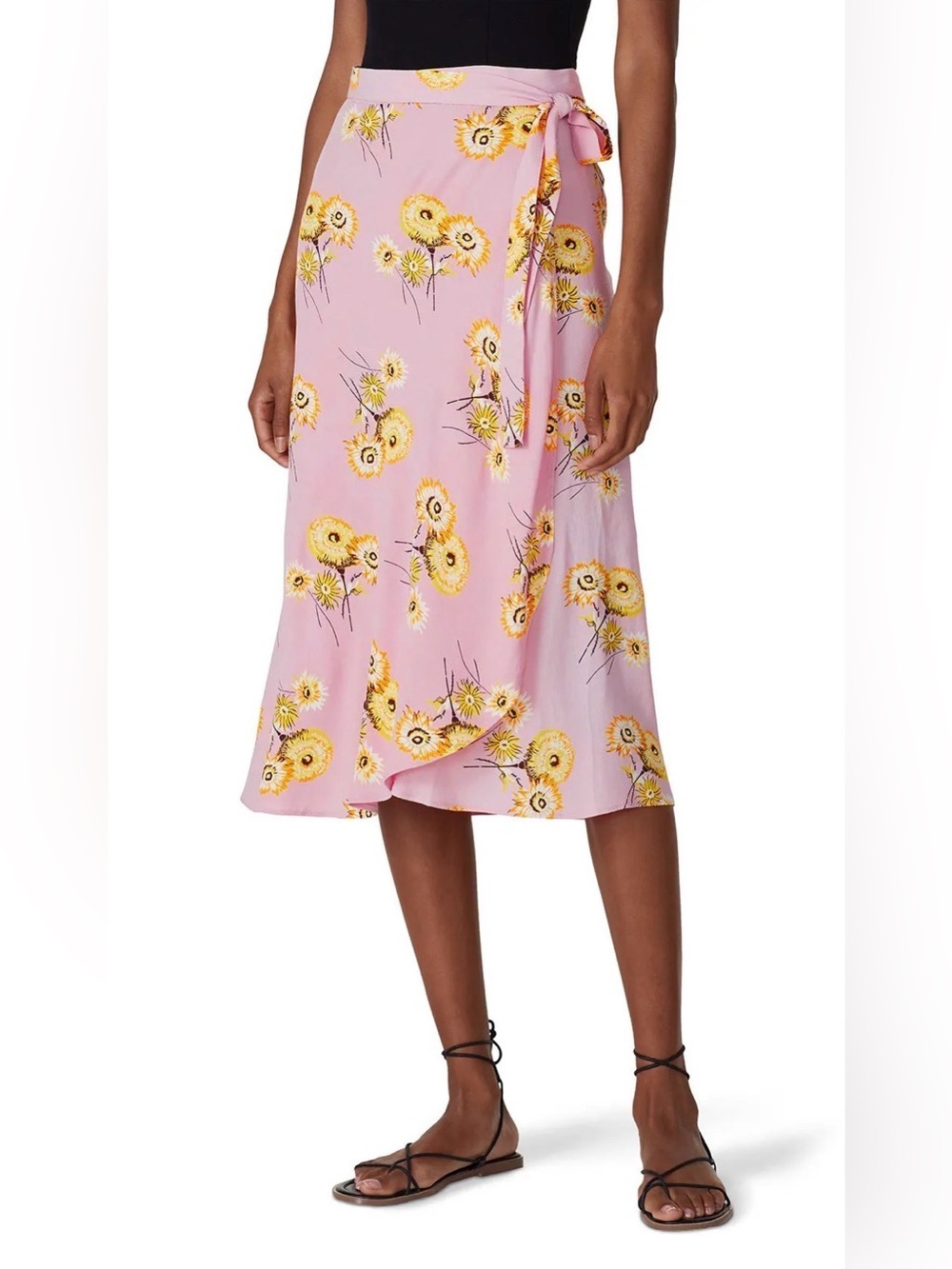 Madewell Twiggy Pink Floral Wrap Midi Skirt